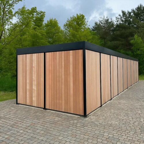 Afsluitbare fietsoverkapping Timber 25 Functionele en stijlvolle Timber fietsoverkapping: bescherming tegen weersinvloeden, op maat leverbaar en geschikt voor meerdere fietsen.